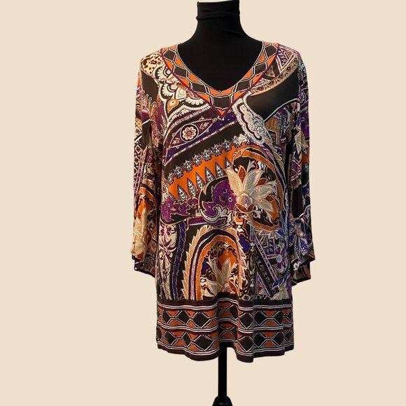 Chico's Size 2 Paisley Print Tunic with Bell Sleeves - Picture 1 of 8